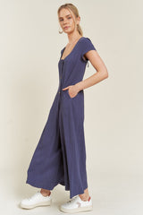 LINEN BUTTON DOWN JUMPSUIT king-general-store-5710.myshopify.com