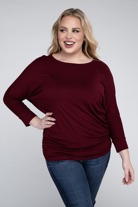 Plus Luxe Rayon Boat Neck 3/4 Sleeve Top king-general-store-5710.myshopify.com