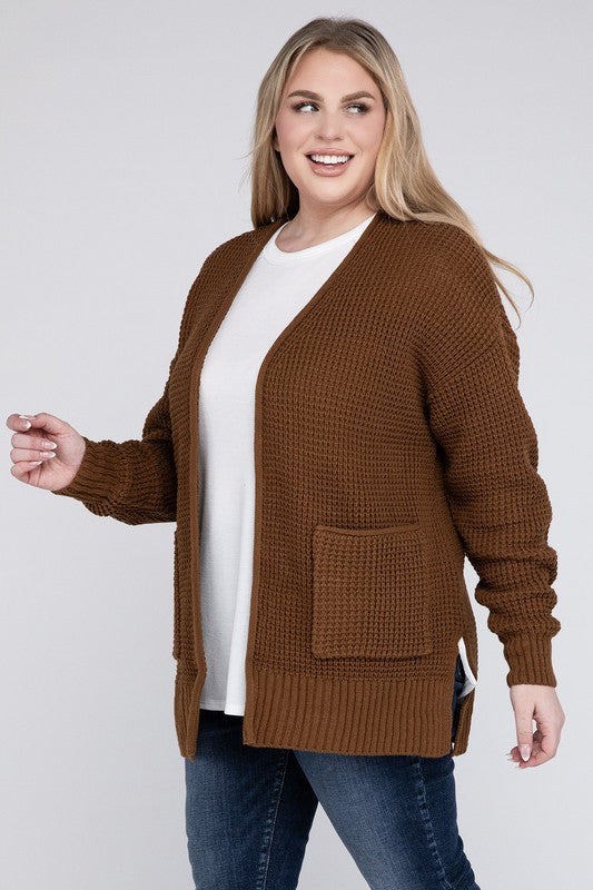 Plus Low Gauge Waffle Open Cardigan Sweater king-general-store-5710.myshopify.com