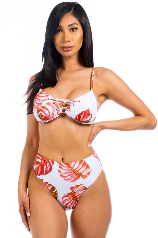 Red Tropical Leaf Print Bikini king-general-store-5710.myshopify.com