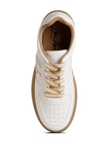 Monigue Faux Leather Cross Stitch Detail Sneakers king-general-store-5710.myshopify.com