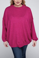 Plus Oversized Round Neck Raw Seam Melange Sweater king-general-store-5710.myshopify.com