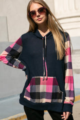 PLAID MIXED HOODIE SWEATSHIRT