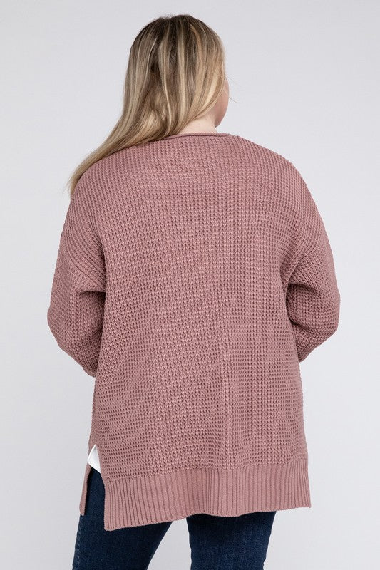 Plus Low Gauge Waffle Open Cardigan Sweater king-general-store-5710.myshopify.com