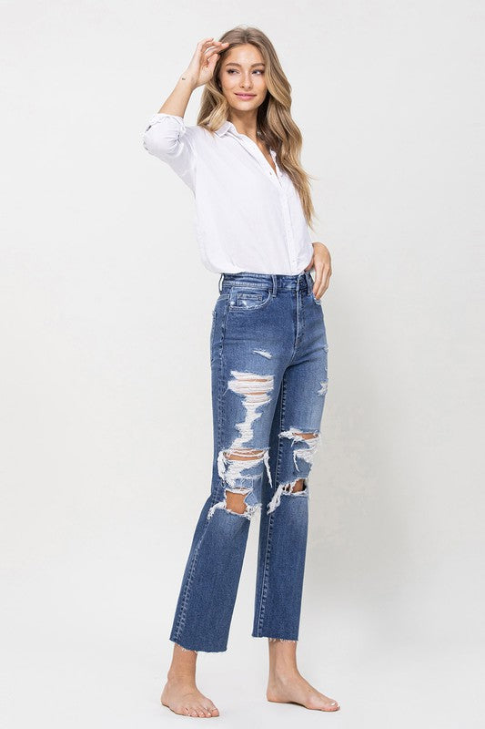 Distressed High Rise Ankle Relaxed Straight Jeans king-general-store-5710.myshopify.com