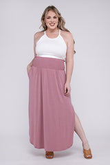 Plus Smocked Waist Side Slit Maxi Skirt with Pockets king-general-store-5710.myshopify.com