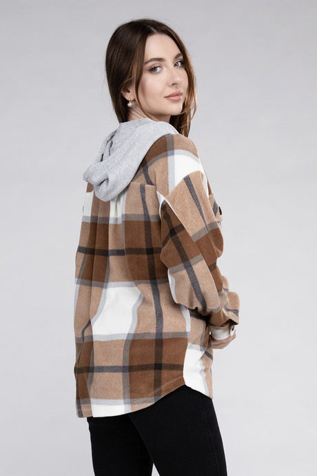 Plaid Drawstring Hooded Fleece Shacket king-general-store-5710.myshopify.com