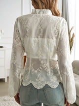 Devine Tied Frill V-Neck Long Sleeve Lace Top