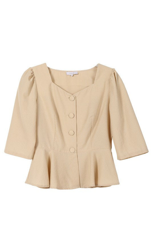 Puff Sleeves Front Button Blouse