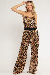 Stretchy Cheetah Print Wide Leg Jumpsuit