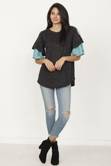 Plus Color Block Sleeve Ruffle Knit Top