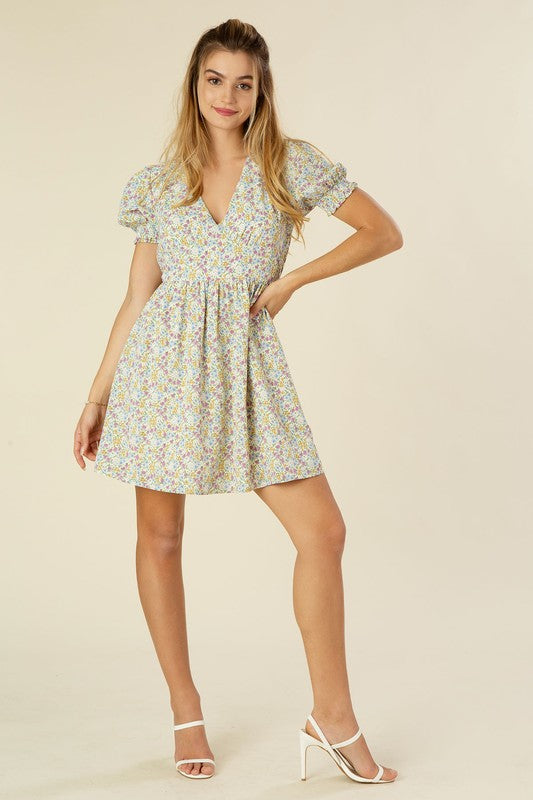 Yellow Violet Floral V-Neck Dress king-general-store-5710.myshopify.com