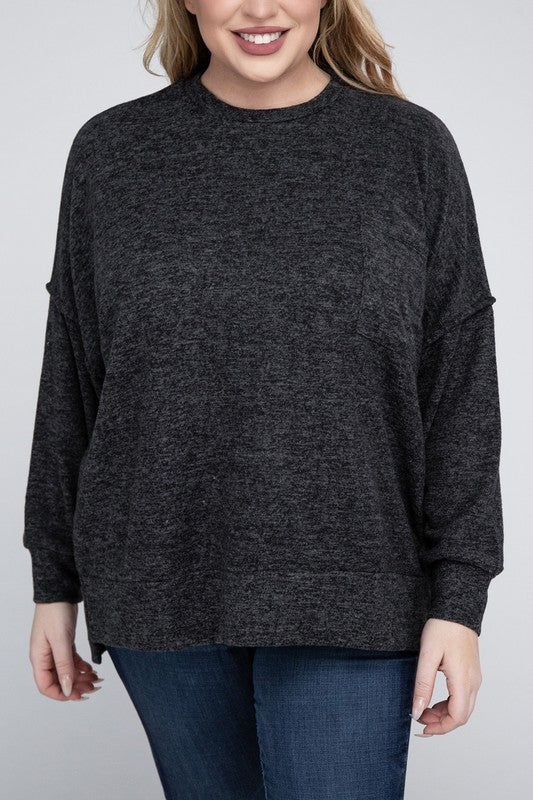 Plus Brushed Melange Drop Shoulder Sweater king-general-store-5710.myshopify.com