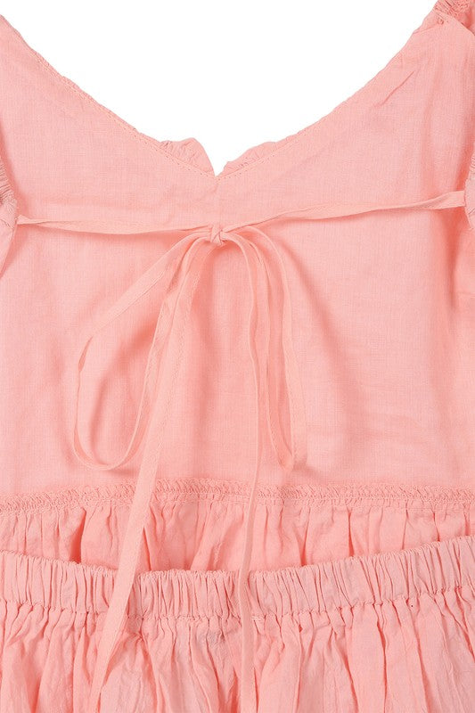 Pink Open Back Tie Peplum Top with Ruffle Trim king-general-store-5710.myshopify.com