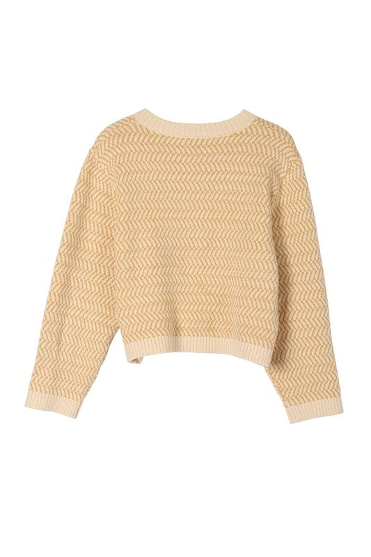 Herringbone Pattern Crew Neck Sweater king-general-store-5710.myshopify.com