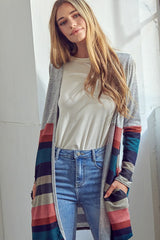 Brushed Stripe Solid Mix Cardigan