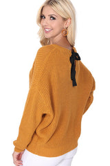 Waffle Stitch Bat Wing Bow Back Pullover  Sweater king-general-store-5710.myshopify.com