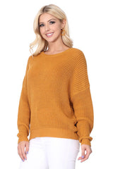 Waffle Stitch Bat Wing Bow Back Pullover  Sweater king-general-store-5710.myshopify.com