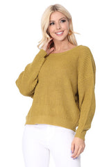 Waffle Stitch Bat Wing Bow Back Pullover  Sweater king-general-store-5710.myshopify.com