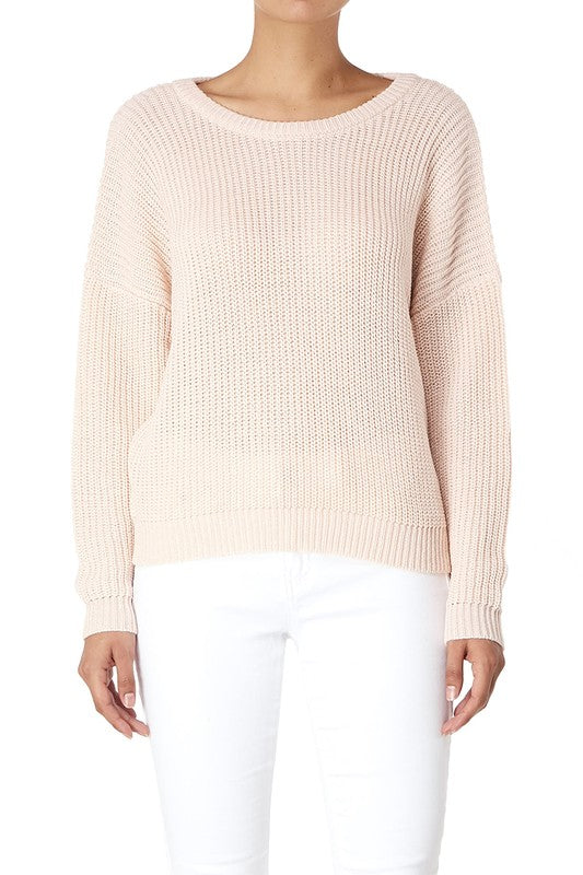 Waffle Stitch Bat Wing Bow Back Pullover  Sweater king-general-store-5710.myshopify.com