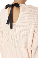 Waffle Stitch Bat Wing Bow Back Pullover  Sweater king-general-store-5710.myshopify.com