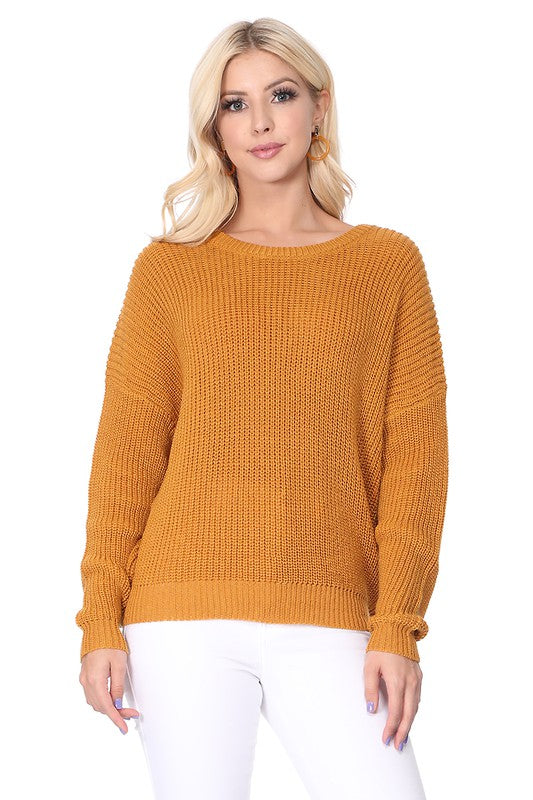 Waffle Stitch Bat Wing Bow Back Pullover  Sweater king-general-store-5710.myshopify.com