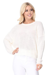 Waffle Stitch Bat Wing Bow Back Pullover  Sweater king-general-store-5710.myshopify.com