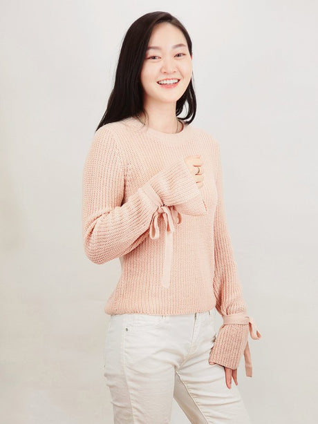 Bow Bell Sleeve Waffle Knit Sweater Pullover king-general-store-5710.myshopify.com