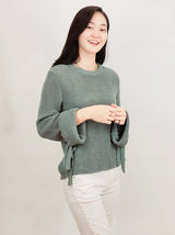 Bow Bell Sleeve Waffle Knit Sweater Pullover king-general-store-5710.myshopify.com