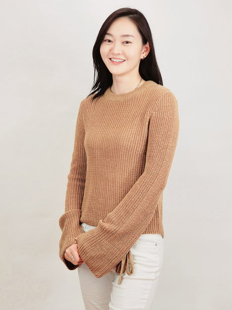 Bow Bell Sleeve Waffle Knit Sweater Pullover king-general-store-5710.myshopify.com