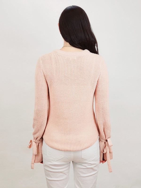 Bow Bell Sleeve Waffle Knit Sweater Pullover king-general-store-5710.myshopify.com