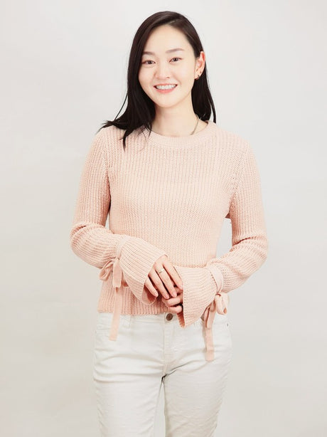 Bow Bell Sleeve Waffle Knit Sweater Pullover king-general-store-5710.myshopify.com