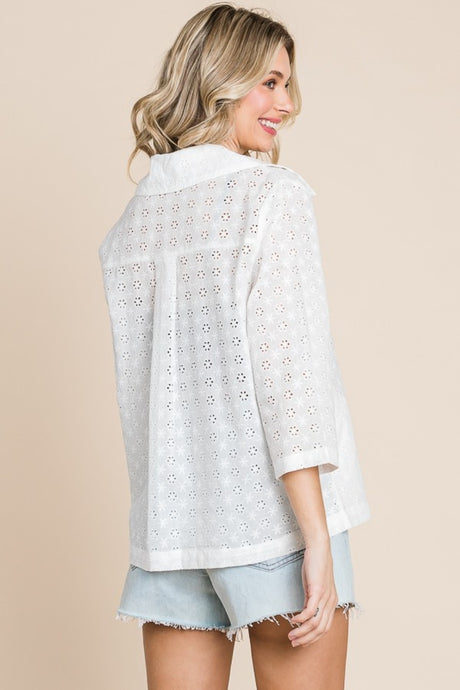 Soft White Culture Code Double Breasted Eyelet Jacket with Pockets