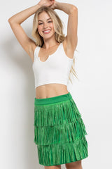 Rhinestone Suede Fringe Mini Skirt