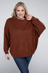 Plus Oversized Round Neck Raw Seam Melange Sweater king-general-store-5710.myshopify.com