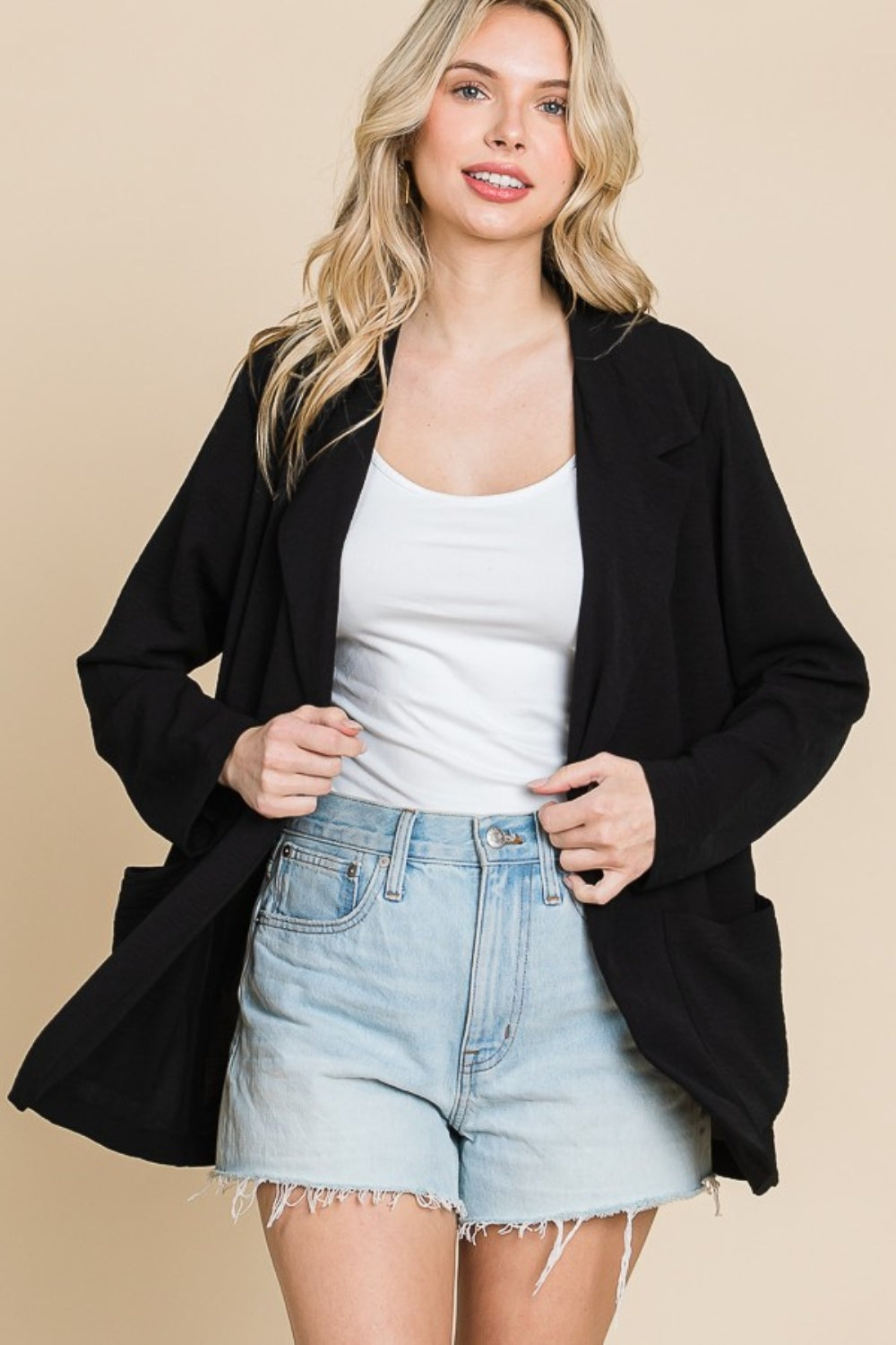 Black Culture Code One Button Long Sleeve Blazer with Pockets