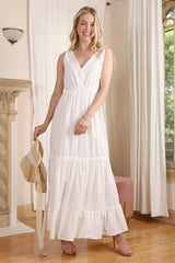 White Embroidered V-neckline Tiered Dress king-general-store-5710.myshopify.com