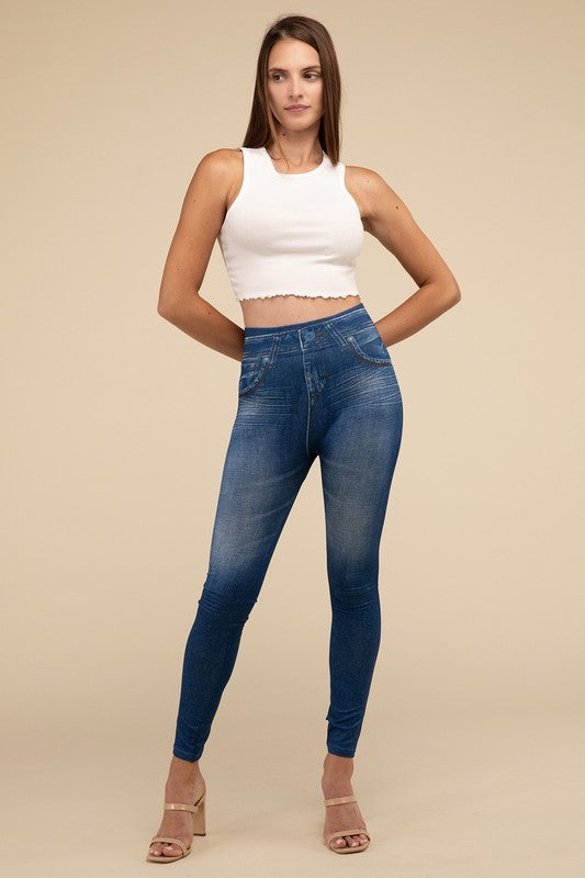 Ankle Length Denim Fitted Leggings