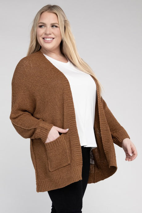 Plus Size Ribbed Knit Open Front Cardigan king-general-store-5710.myshopify.com