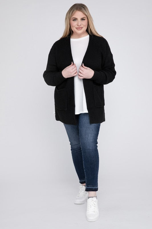 Plus Low Gauge Waffle Open Cardigan Sweater king-general-store-5710.myshopify.com