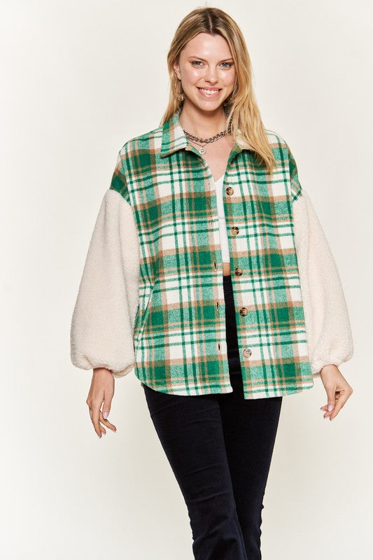 Multi Plaid Fuzzy Sleeve Jacket king-general-store-5710.myshopify.com