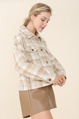 Plaid Long Sleeve Short Shacket with Pockets