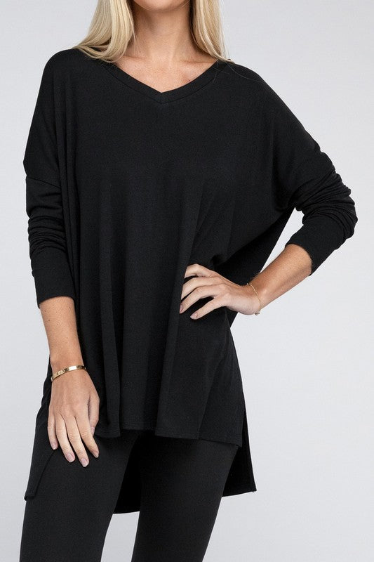 Dolman Long Sleeve V-Neck Side Slit Hi-Low Hem Top king-general-store-5710.myshopify.com