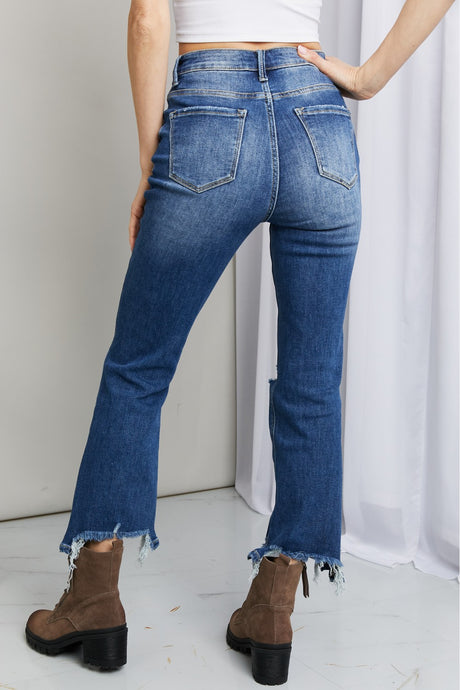RISEN Frayed Hem Distressed Cropped Jeans