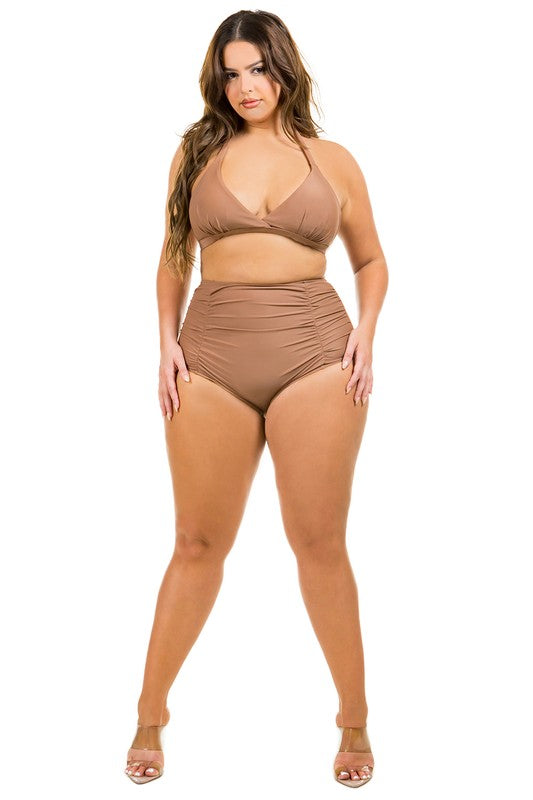 Plus Two Piece High Waist with Ruched Front Bikini king-general-store-5710.myshopify.com