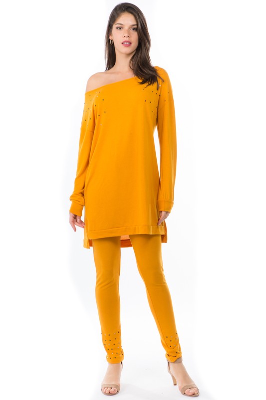 Yellow Pearl Accent Long Sweater Set king-general-store-5710.myshopify.com