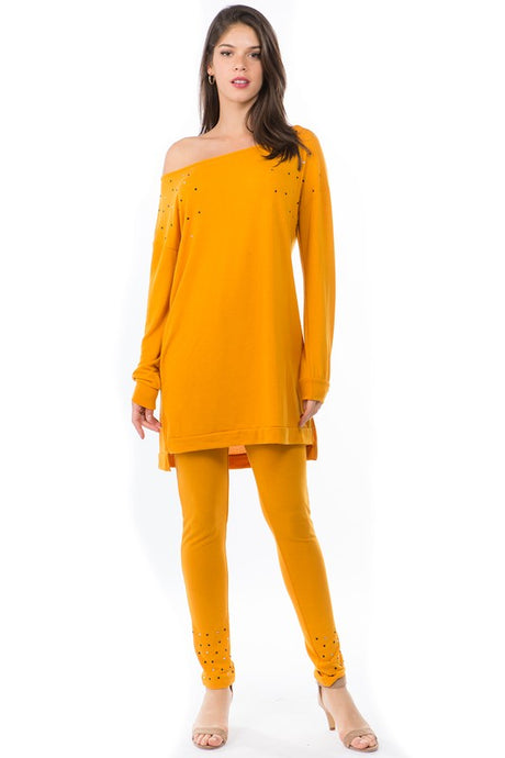 Yellow Pearl Accent Long Sweater Set king-general-store-5710.myshopify.com