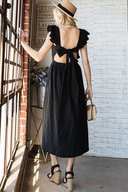 Tie Back Closure Ruffled Sleeve Midi Dress