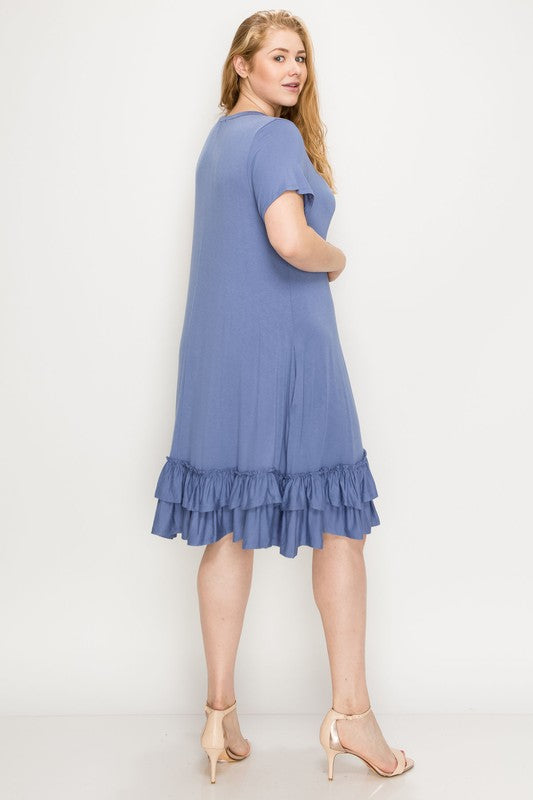 Plus Size Ruffle Layered Solid Midi Dress