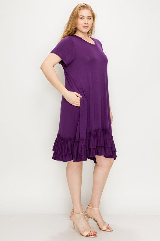 Plus Size Ruffle Layered Solid Midi Dress